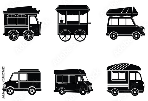 Set of food truck silhouette on white background