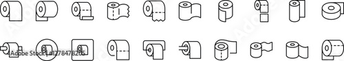 Toilet Paper Related Line Icons for Web Sites, Books, Cards, Apps. Editable Stroke. Perfect for Web Sites, Books, Cards, Apps