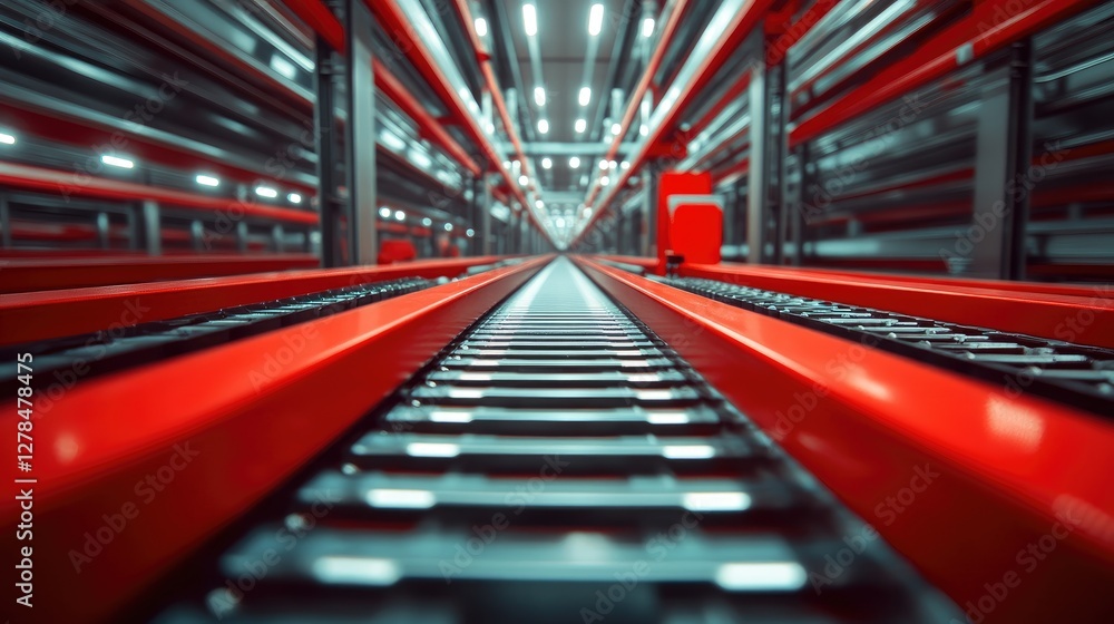 Fototapeta premium Smart conveyor belt cleaning equipment with an AI-controlled scrubbing process and real-time monitoring.