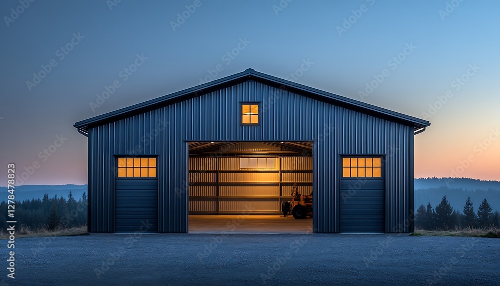 Modern Farm Shed at Dusk Modern Farm Shed at Dusk