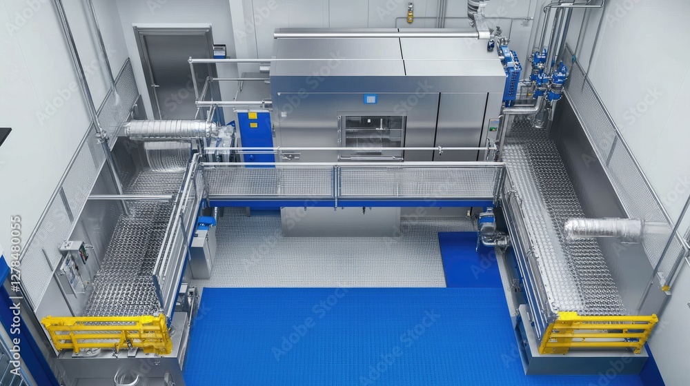Obraz premium Top-down view of a bottle washing system with built-in filtration and multi-stage cleaning.