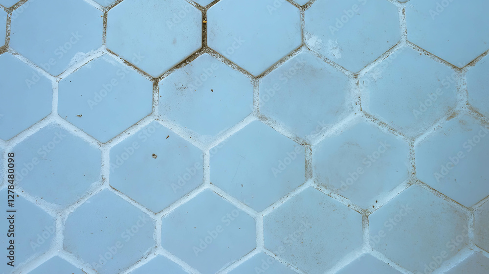 Fototapeta premium Grey hexagonal tile texture with white grout - geometric design for architecture and interior backgrounds