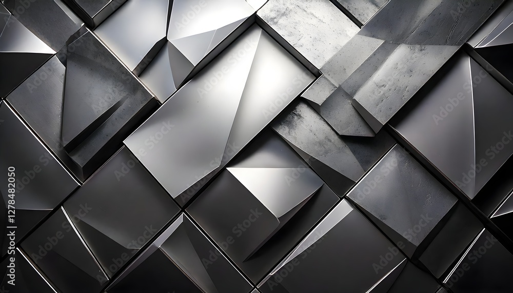 Obraz premium Sleek geometric shapes in modern metallic grey tones, futuristic digital background