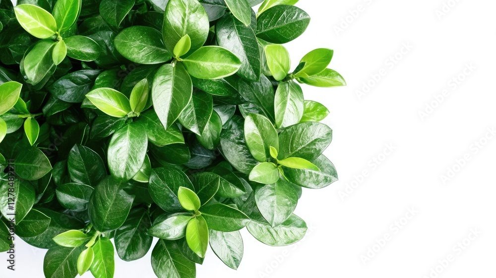 Top view of a vibrant lucky tree with lush green leaves, placed on a clean white background. Top view of a vibrant lucky tree with lush green leaves, placed on a clean white background.