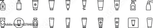 Cosmetic Bottle Icon Set for UI, Placards, Books, Apps. Editable Stroke. Perfect for Web Sites, Books, Cards, Apps