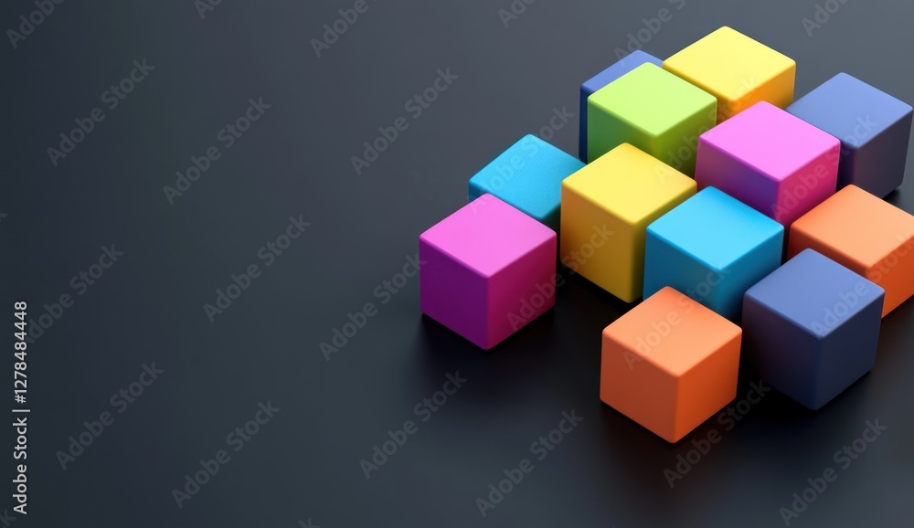 Obraz premium Colorful blocks arranged on dark background.