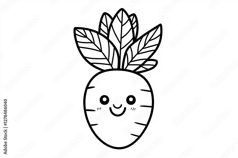 Tiny carrot with a smiling face, wearing a leafy hat. Tiny carrot with a smiling face, wearing a leafy hat.