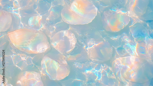 Iridescent seashell wall with pearly texture for artistic design and home decor