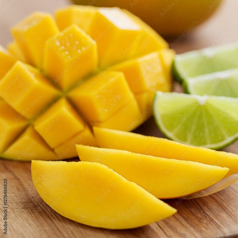 A photorealistic close-up of sliced mango and lime on a warm wooden surface. Balanced composition with space for text. Perfect for ads, blogs, and UI/UX. A photorealistic close-up of sliced mango and lime on a warm wooden surface. Balanced composition with space for text. Perfect for ads, blogs, and UI/UX.