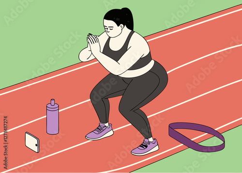 Individual Performing Squats on a Track with a Water Bottle for World Obesity Day