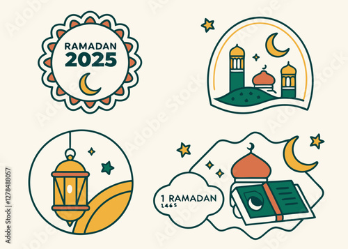 Ramadan 2025 Logo with Lanterns and a Mosque