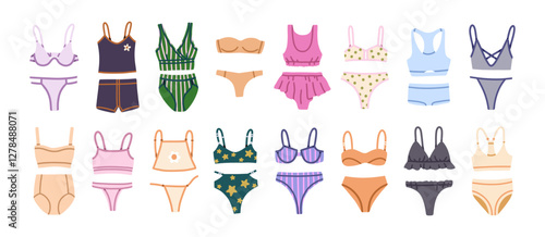 Lingerie set. Women underwear collection. Female bras and panties. Brassieres...