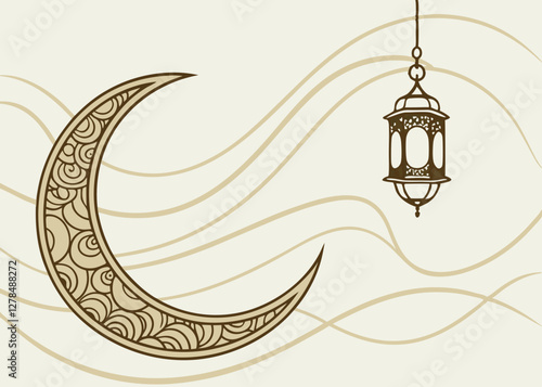 Elegant Crescent Moon and Lantern Design for Ramadan