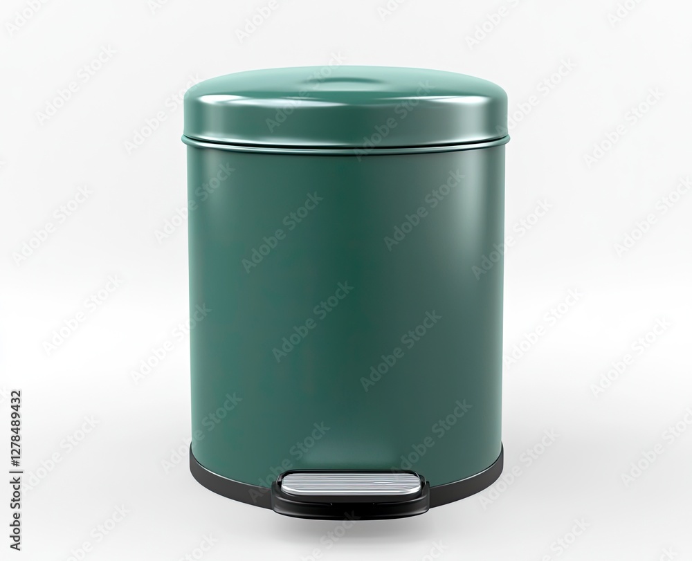 3D green trash bin, front view, white background, high-resolution photography 3D green trash bin, front view, white background, high-resolution photography