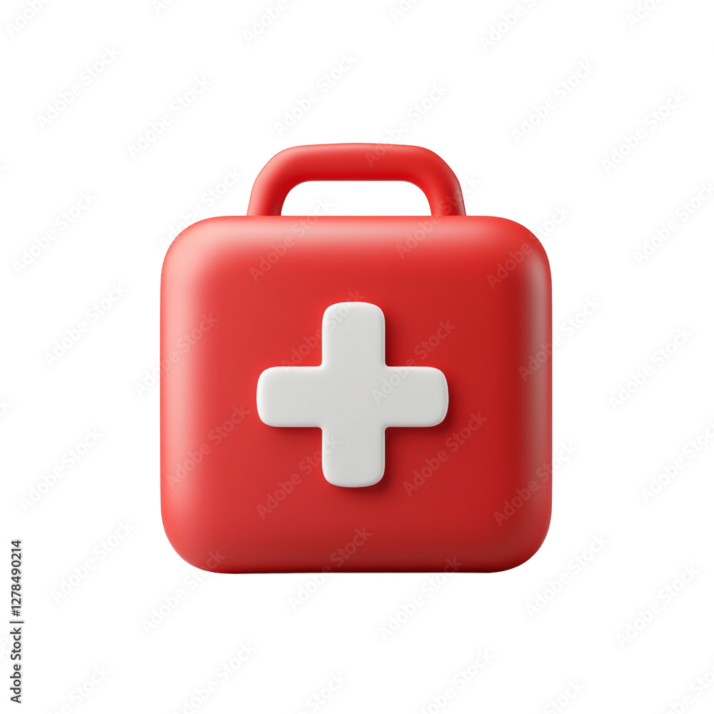 Bright red first aid kit with iconic white cross for emergency use and medical preparedness Bright red first aid kit with iconic white cross for emergency use and medical preparedness