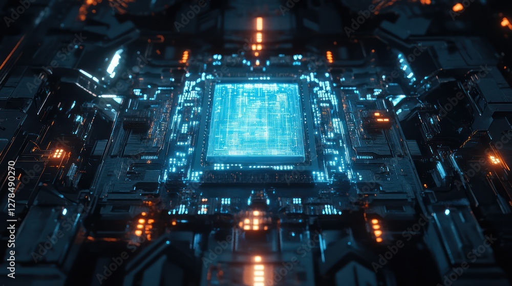 Glowing CPU, Circuit Board, Tech, Data Glowing CPU, Circuit Board, Tech, Data