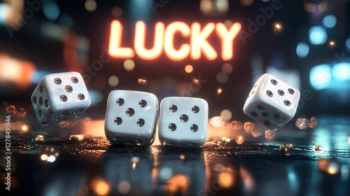 A lucky dice roll showing double sixes with LUCKY glow