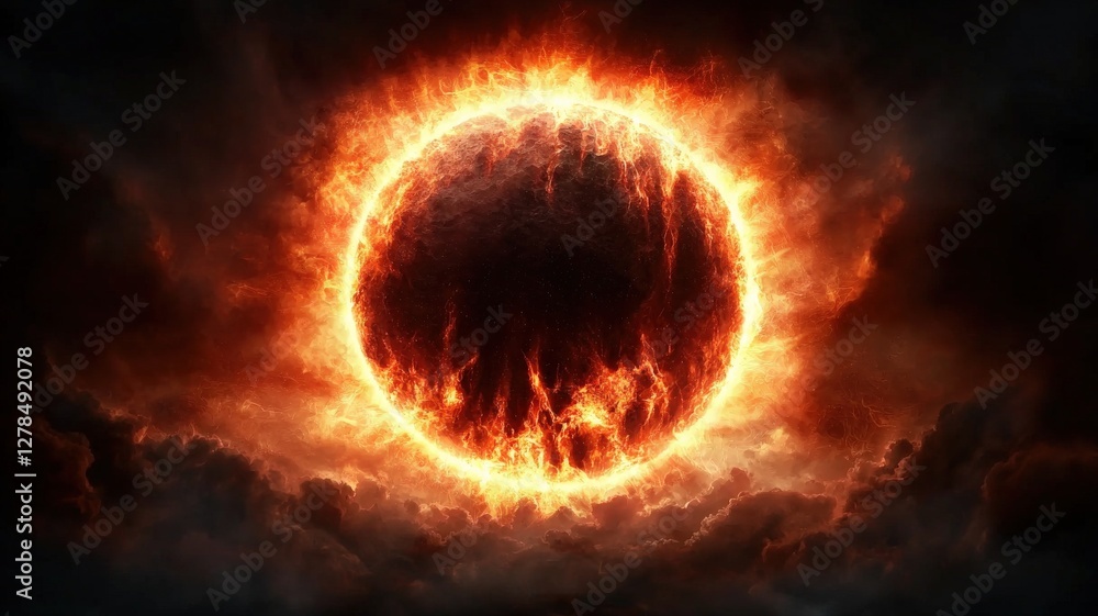 Fototapeta premium A solar flare engulfs Earth, turning the sky into a blinding inferno, technology failing worldwide