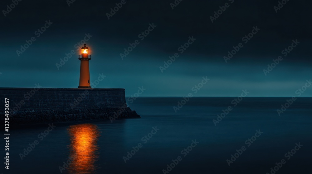 Fototapeta premium Night lighthouse, sea, storm, hope, guide