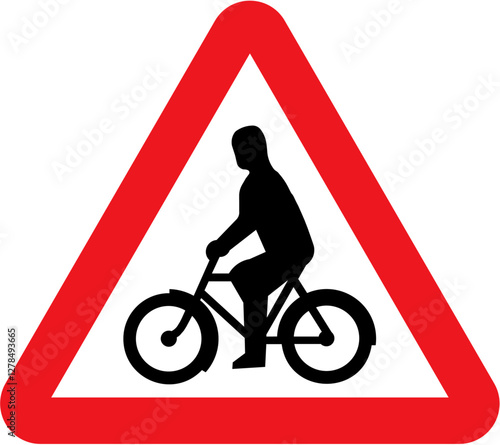 sign, warning, road, symbol, bike, bicycle, traffic, danger, isolated, safety, icon, crossing, caution, white, pedestrian, street, construction, illustration, attention, school, work, sport, black, re