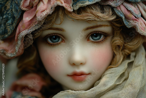 An artist creates a unique handmade doll with a porcelain face, carefully painting its delicate features in a cozy miniature workshop