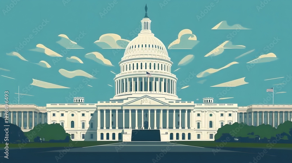 Fototapeta premium Fiscal policy response, government intervention in economic recession, budget analysis, flat design illustration