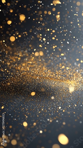 Obraz na płótnie A mesmerizing display of golden particles floating on a dark background. The glowing specks create a dreamy, abstract scene that exudes elegance, depth, and the beauty of light in motion. w salonie