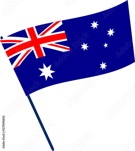 The national flag of Australia on a flagpole. Vector illustration with transparent background.	