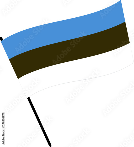 The national flag of Estonia on a flagpole. Vector illustration with transparent background.	