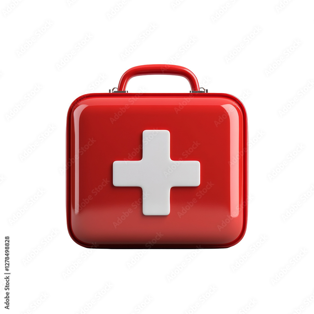 Red first aid kit with white cross for emergency medical supplies and essentials Red first aid kit with white cross for emergency medical supplies and essentials