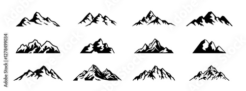 mountain landscape silhouette vector set hill outline cliff terrain nature hiking trip graphic design illustration minimal art climbing outdoor travel hike adventure vacation viewpoint journey explore