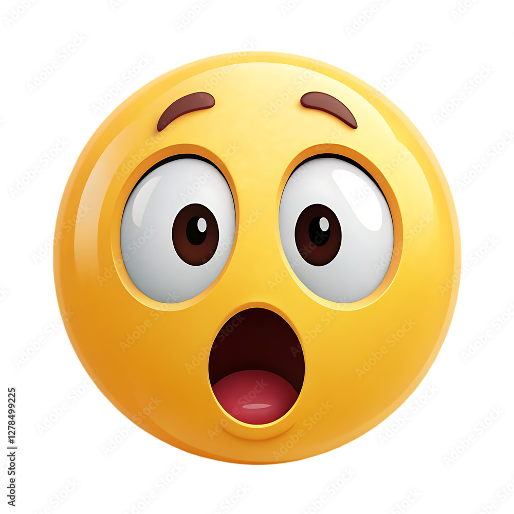 Fototapeta premium A really high quality 3d surprise yellow face emoji illustration isolated on white background. A yellow surprised emoji with open mouth and big open eyes illustration on white. The most used for 