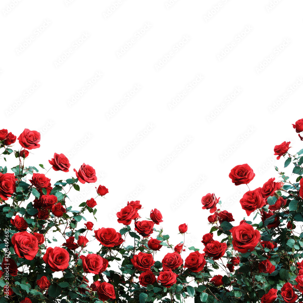 A lot of red roses in the bottom border, Transparent background, A lot of red roses in the bottom border, Transparent background,