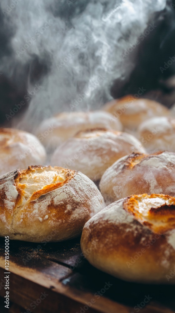 Freshly baked steaming sourdough bread, with yeast, from the nearest bakery near home