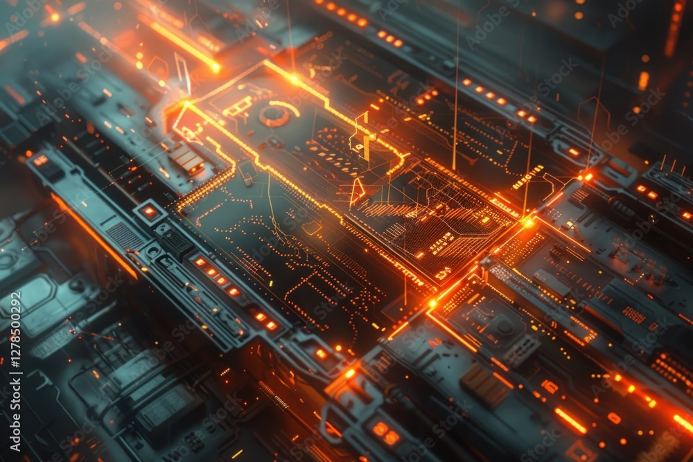 Futuristic circuit board glows, data streams, tech background, digital art Futuristic circuit board glows, data streams, tech background, digital art