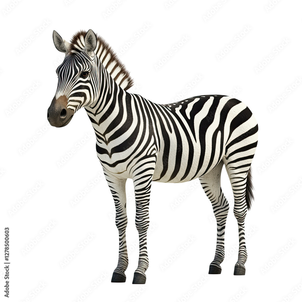 Obraz premium a zebra standing, with a full-body shot from head to toe, against a Transparent background.