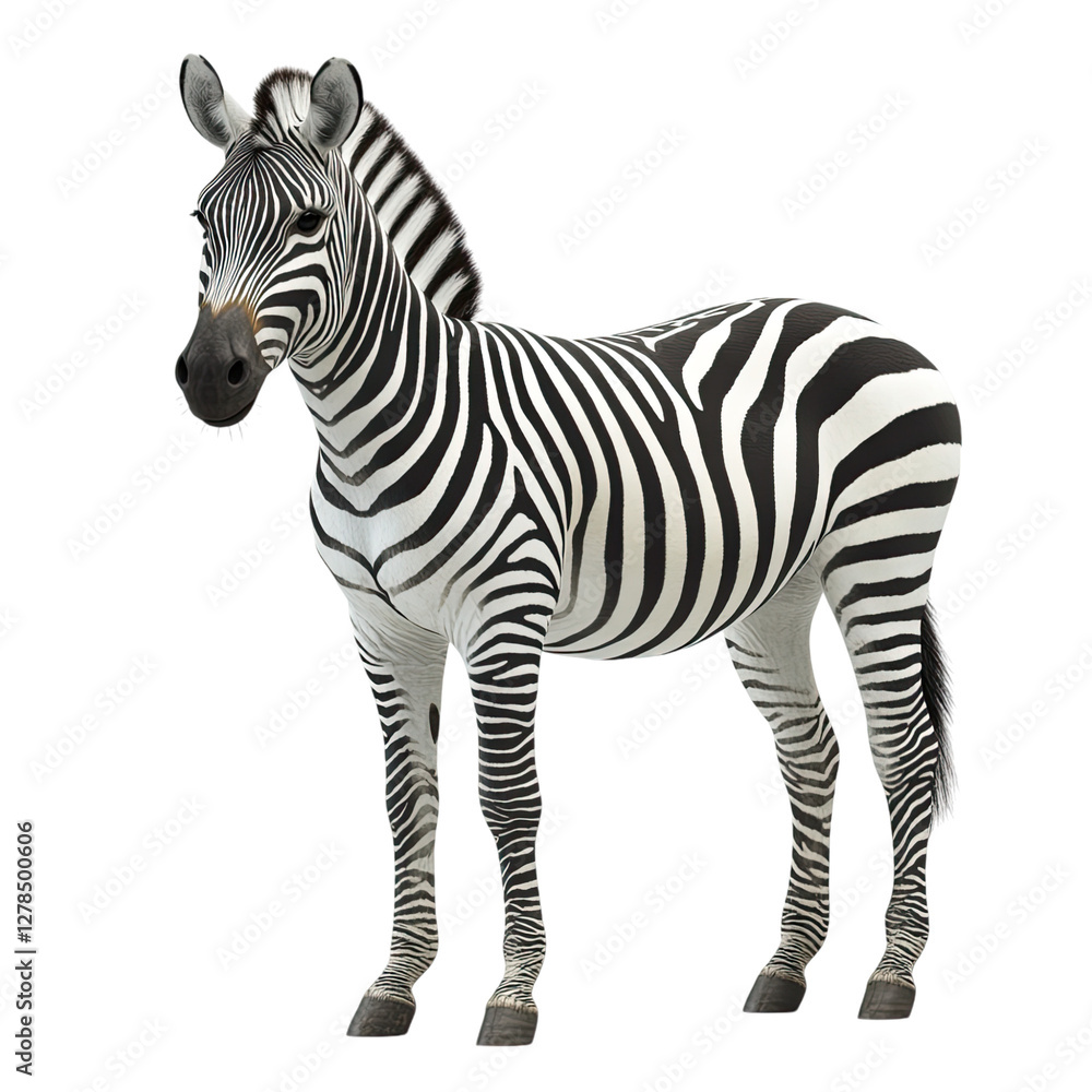 Obraz premium a zebra standing, with a full-body shot from head to toe, against a Transparent background.