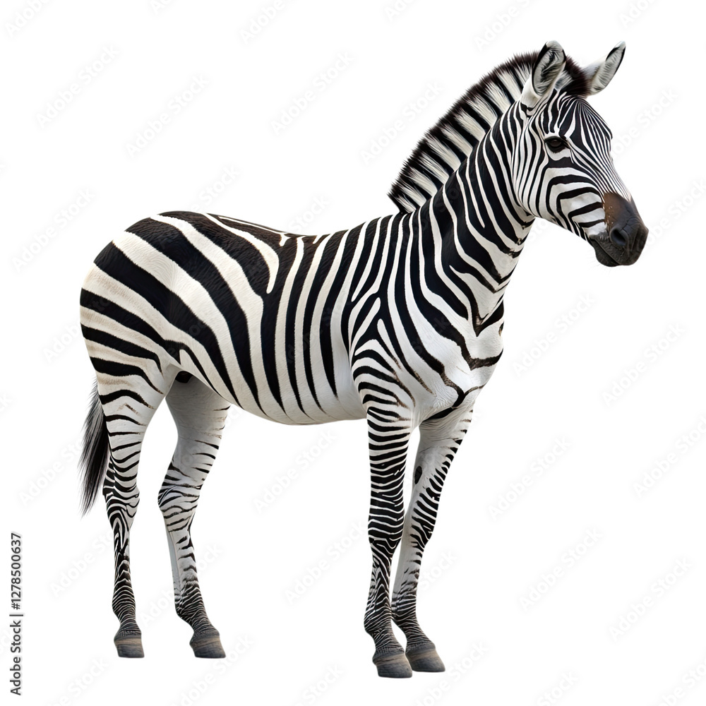 Obraz premium a zebra standing, with a full-body shot from head to toe, against a Transparent background.