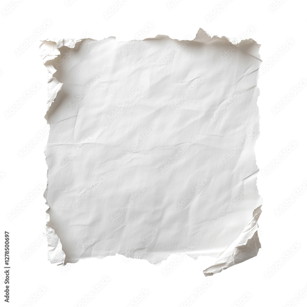 Fototapeta premium A piece of white paper with torn edges, isolated on a transparent background,