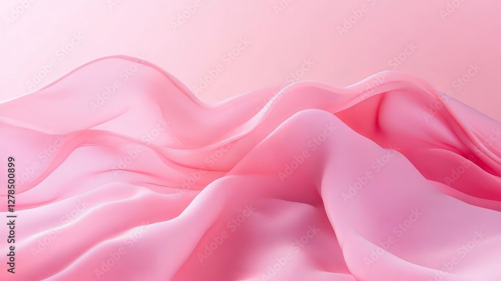 Smooth pink fabric cascades into gentle folds, creating a soft and delicate texture. The flowing layers and pastel tones evoke tranquility, elegance, and a dreamy atmosphere
