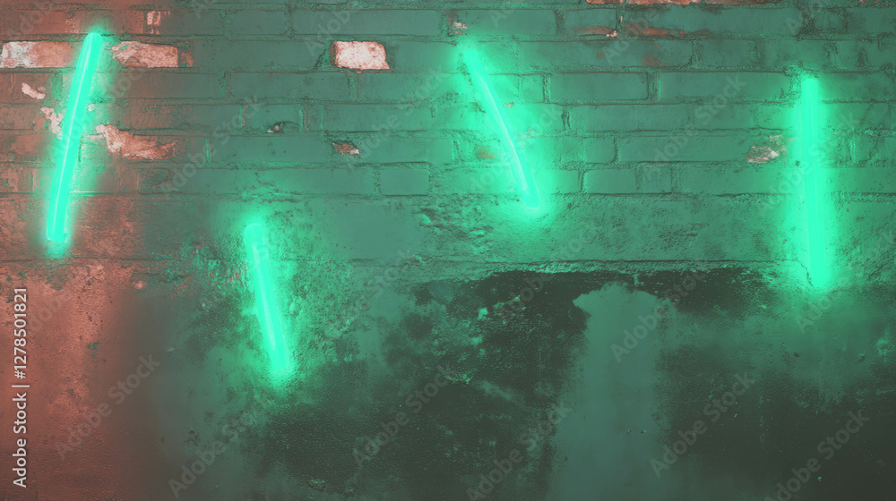 Obraz premium Green neon abstract on painted old brick texture for creative background designs