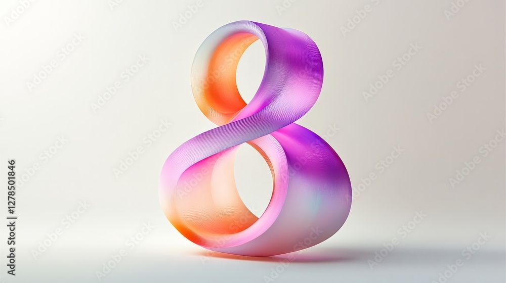 A colorful, three-dimensional figure-eight ribbon stands against a neutral background. Its vivid pink, purple, and orange tones exude energy, creativity, and modernity,empty space for text