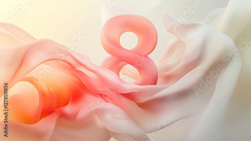 Obraz na płótnie Soft ethereal fabric surrounds a glowing figure-eight, blending warm tones of peach, coral, and pink. The dreamy atmosphere reflects elegance, lightness, and timeless beauty ,empty space for text w salonie