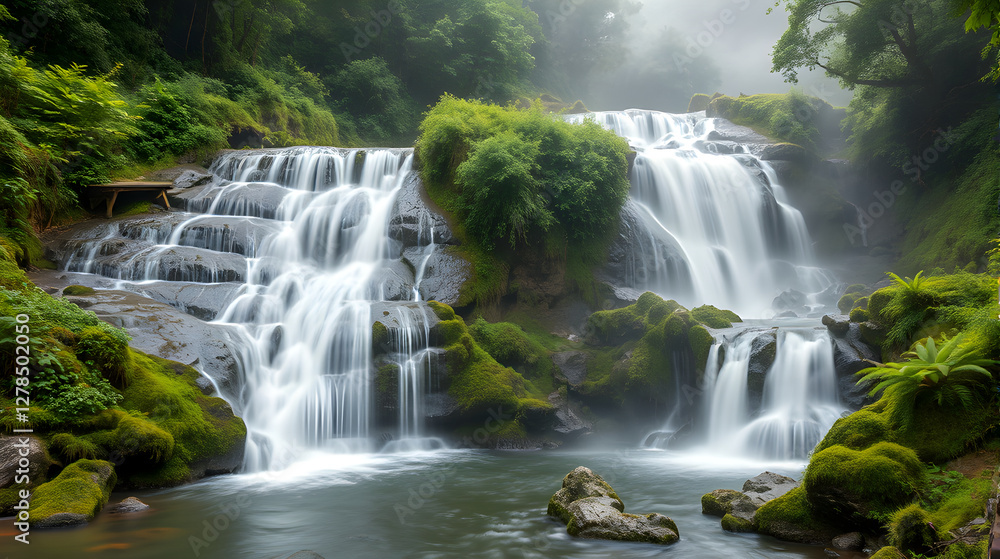 Fototapeta premium Ethereal Japanese Waterfall in Summer Mist