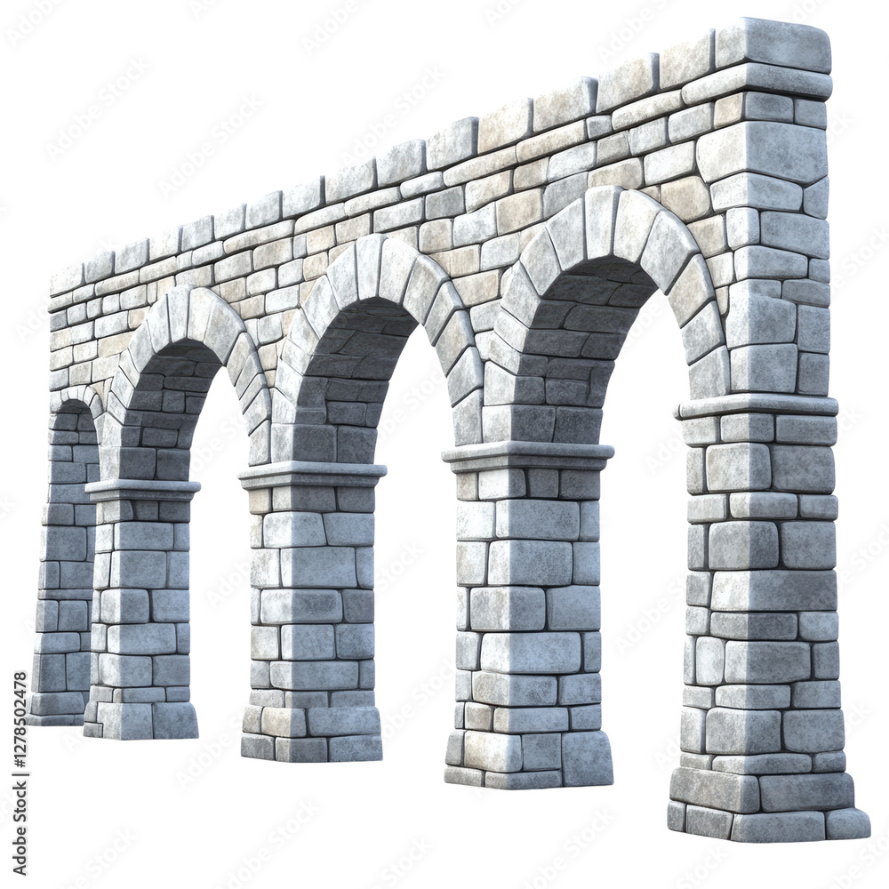 Fototapeta premium A Roman aqueduct with arches on a Transparent background,