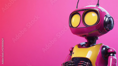 Futuristic Pink Robot with Yellow Eyes on Vibrant Background. Generative AI