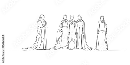 Bild auf Leinwand Set of Arab women in national dress, hijab, himara, chador one line art