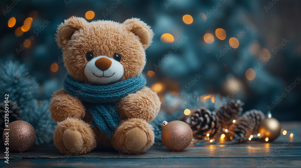 Hyber realistic photo of Christmas card with Teddy bear Hyber realistic photo of Christmas card with Teddy bear