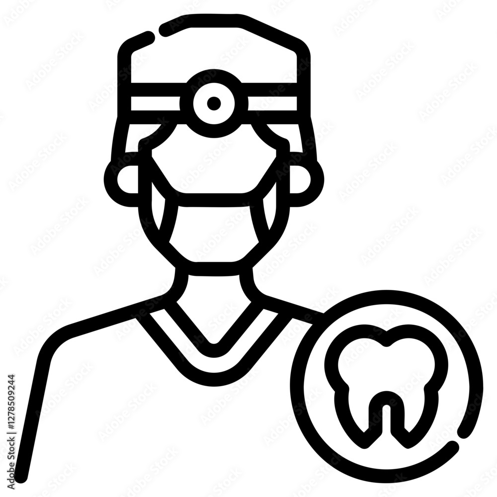 Dentist. This is a vector single icon with a dashed line style. It is suitable for any purpose, such as website design, mobile app design, logo design, etc.