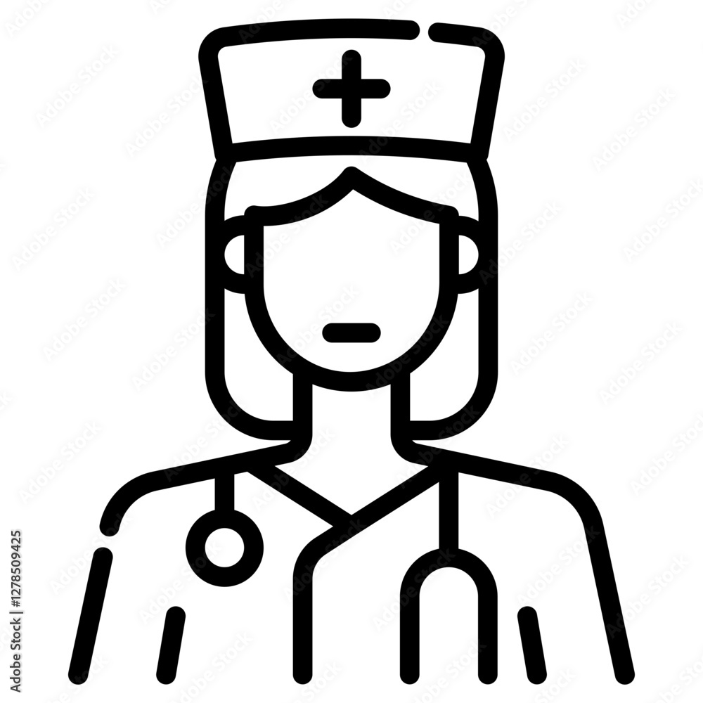 Nurse. This is a vector single icon with a dashed line style. It is suitable for any purpose, such as website design, mobile app design, logo design, etc. Nurse. This is a vector single icon with a dashed line style. It is suitable for any purpose, such as website design, mobile app design, logo design, etc.